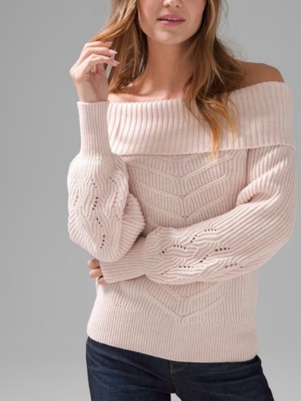 WHBM Cowl Neck Chunky Knit Sweater Medium Blush Balloon Sleeve Size M EUC